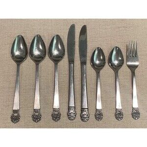 8 Pc Lot National Silver Stainless KING ERIC Spoon Teaspoon Salad Fork Knife